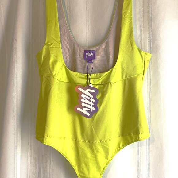 NWT YITTY Shapewear 1X Thong Bodysuit Open Bust Limelight Yellow - Picture 1 of 11